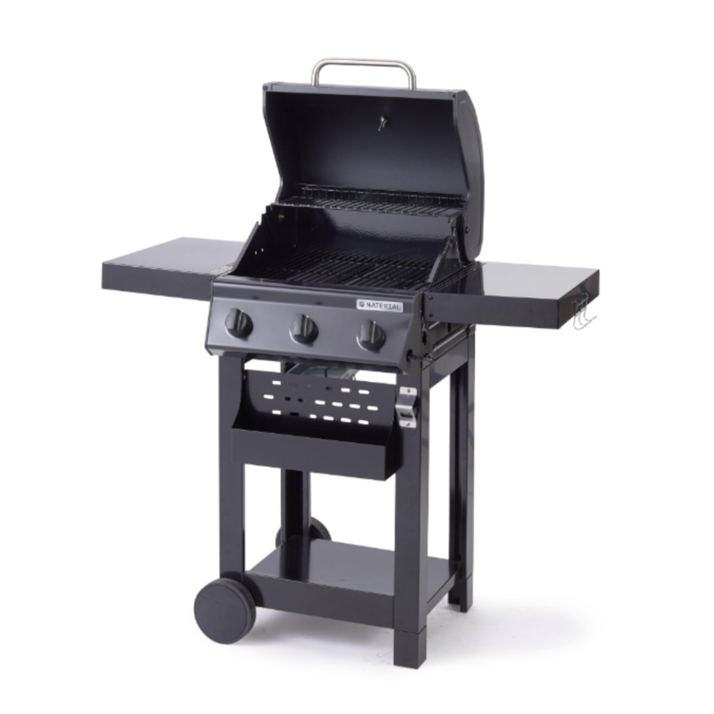 Barbecue au gaz – 114 x 55 x 114 cm – NATERIAL Alton, 3 brûleurs, noir