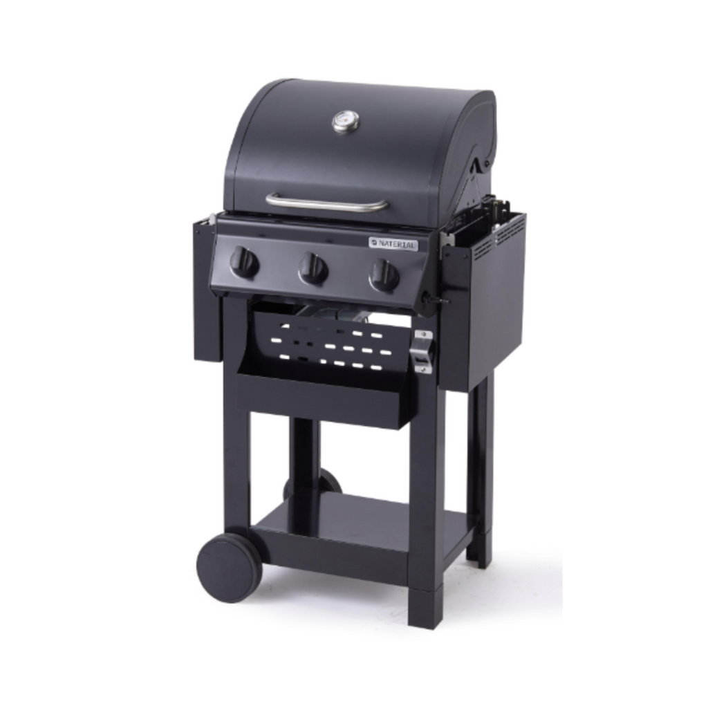 Barbecue au gaz – 114 x 55 x 114 cm – NATERIAL Alton, 3 brûleurs, noir