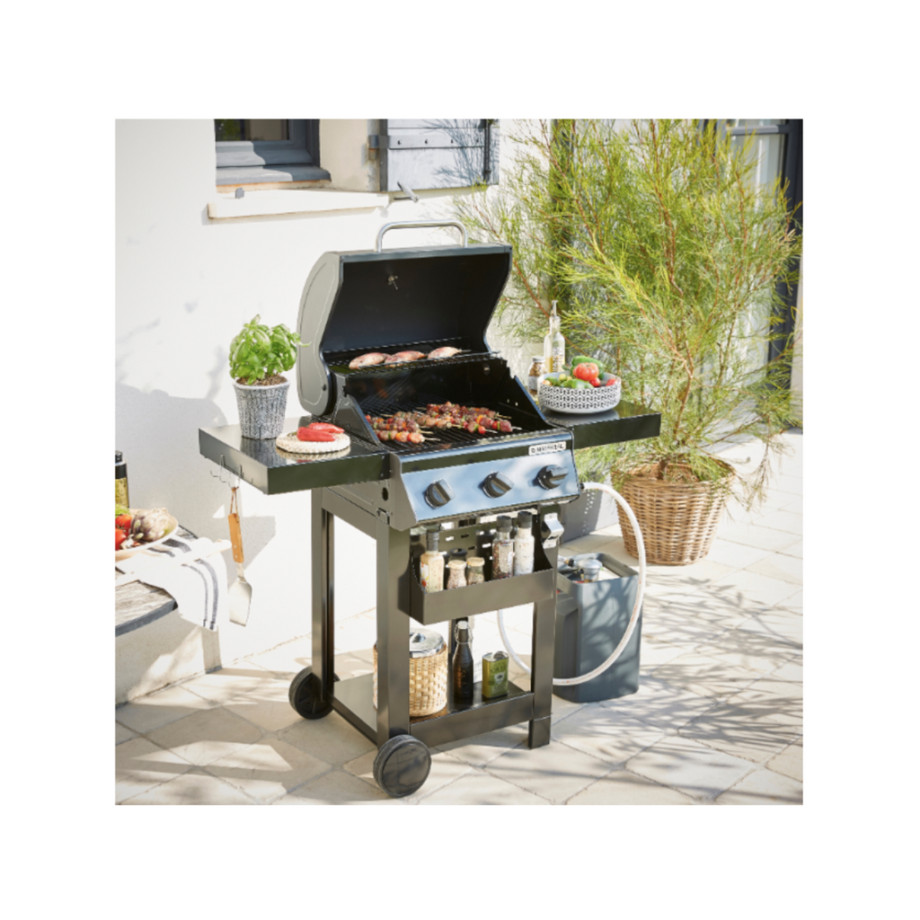 Barbecue au gaz – 114 x 55 x 114 cm – NATERIAL Alton, 3 brûleurs, noir