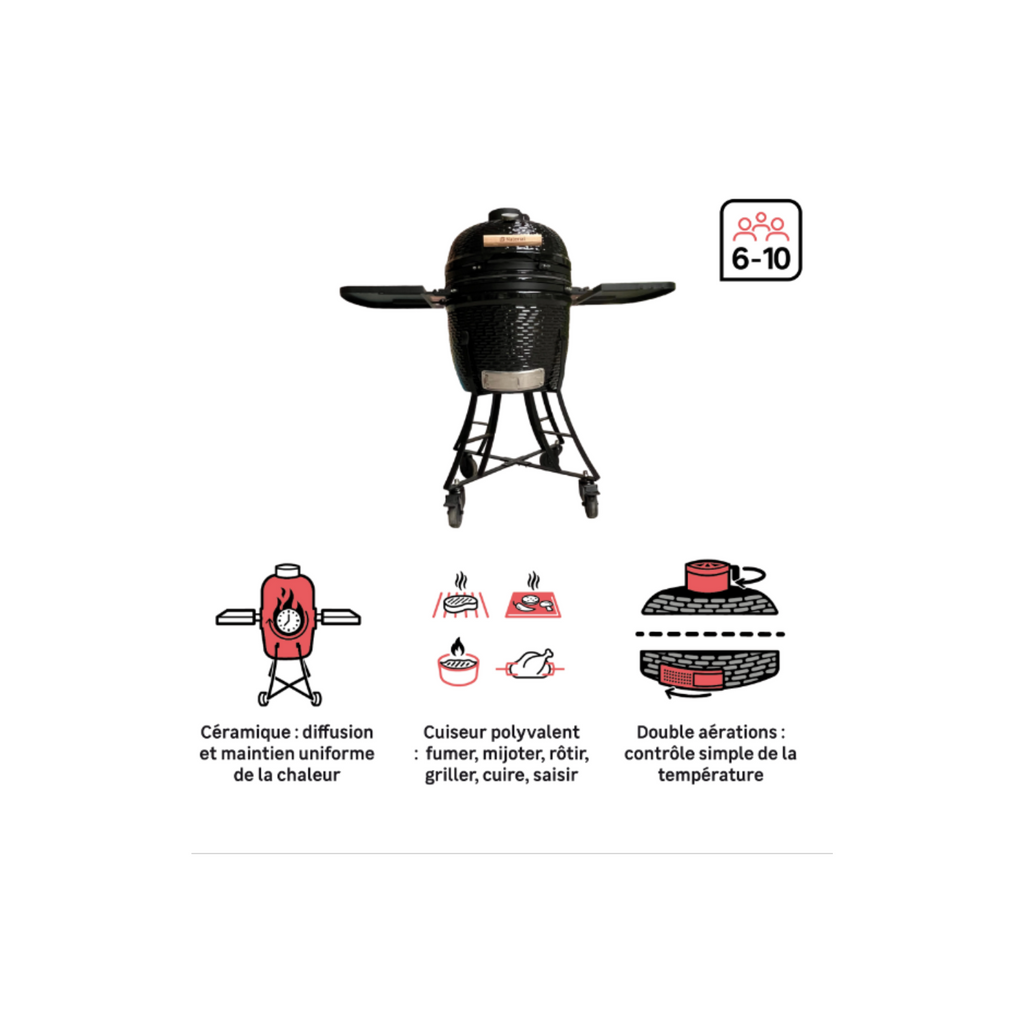 Barbecue Kamado Céramique Charbon NATERIAL Drago Noir ⌀46 cm avec housse