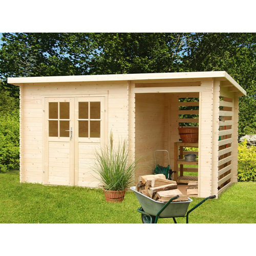 Abri de jardin bois épicéa – 7,44m² avec extension