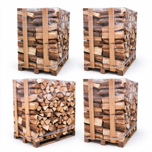 4 palettes (2 chêne blanc + 2 hêtre/charme) – bûches de 40 cm